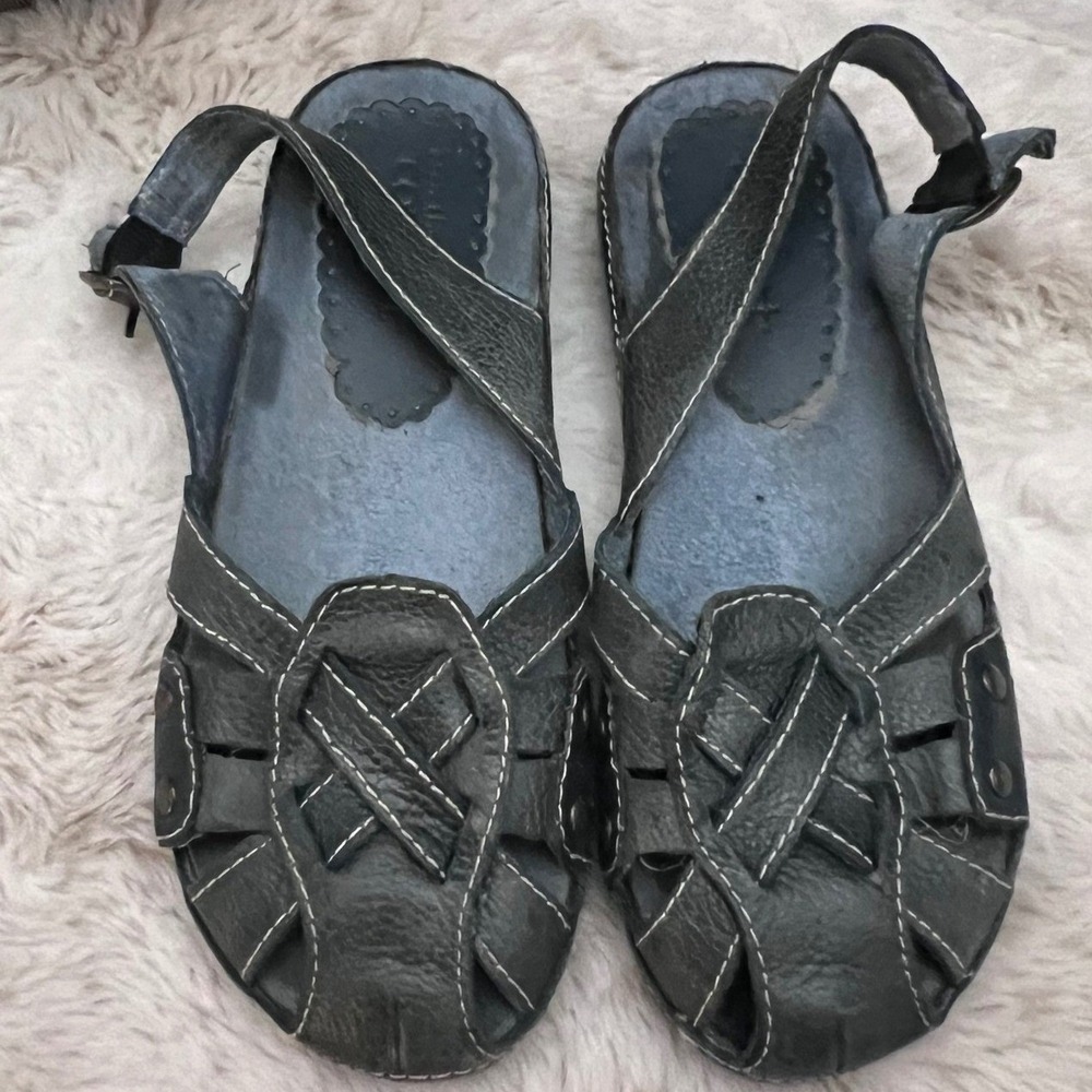 Strictly Comfort leather fisherman sandals blue slingback flats boho coastl sz 6